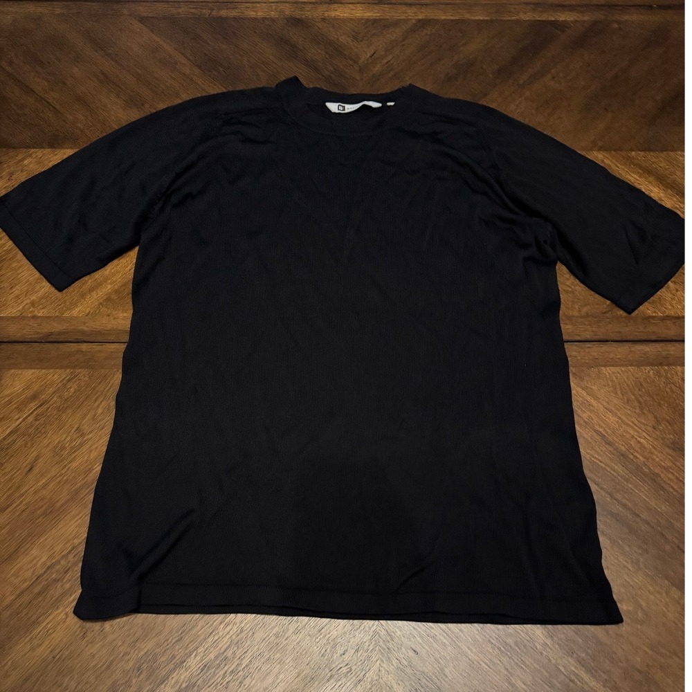 Bachrach Mens Black Short Sleeve Knit Sweater‎ Crew Neck Raglan Top XL |K1